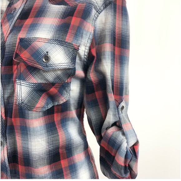 Rock & Republic Stretch Flannel Button Up Shirt, Red White & Blue, Size S - Picture 2 of 5